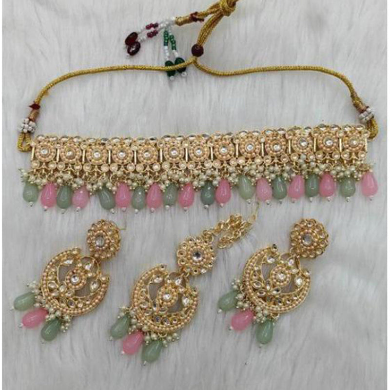Shree Chamunda Jewellers Gold Plated Austrian And Pearl Choker Necklace Set