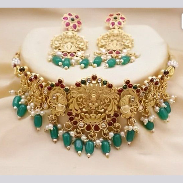 Shree Chamunda Jewellers Gold Plated Temple Choker Necklace Set