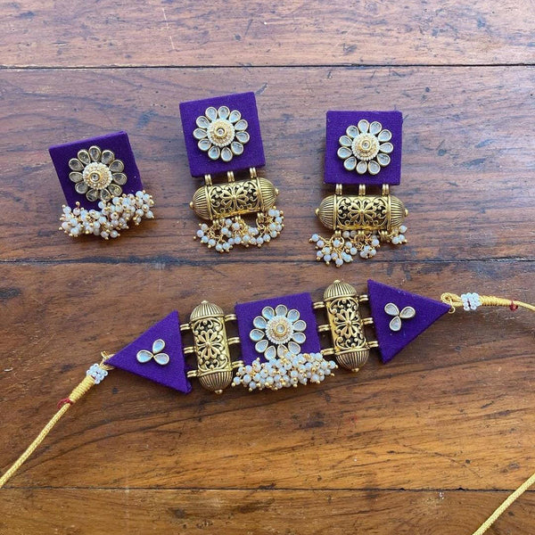 Hashtag Jully Gold Plated Hand made Kundan And Peral Choker Necklace Set