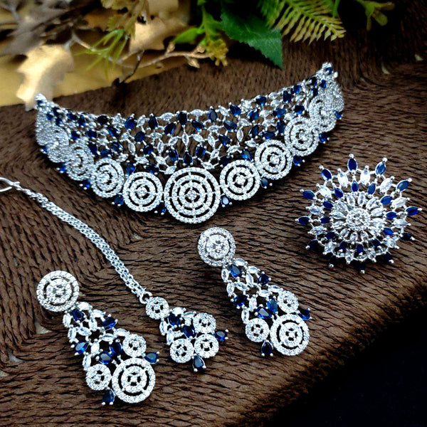 Aamrapali Silver Plated AD Choker Necklace Set