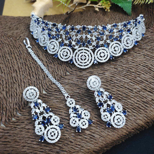 Aamrapali Silver Plated AD Choker Necklace Set