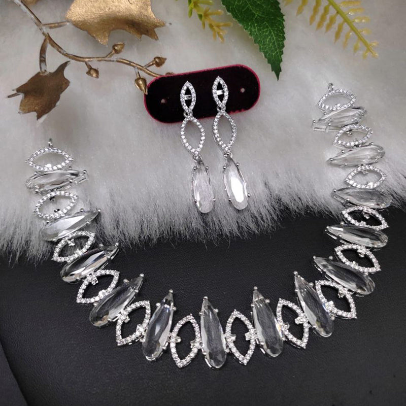 Aamrapali Silver Plated AD Necklace Set