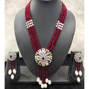 Aamrapali Silver Plated AD And Pearls Long Necklace Set