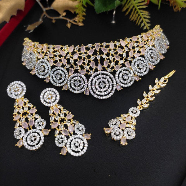 Aamrapali Gold Plated AD Choker Necklace Set