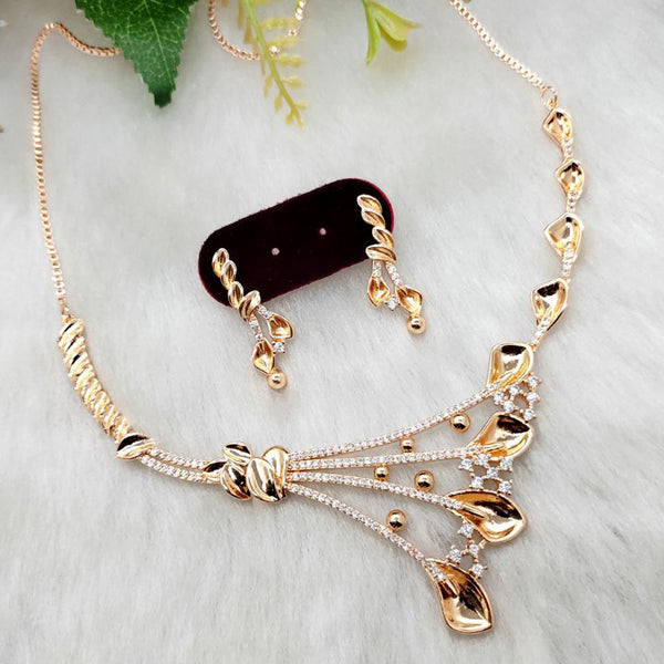 Aamrapali Rose Gold Plated AD Necklace Set