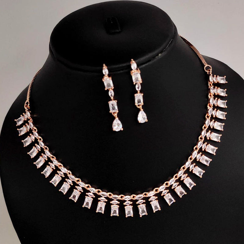 Aamrapali Rose Gold Plated AD Necklace Set