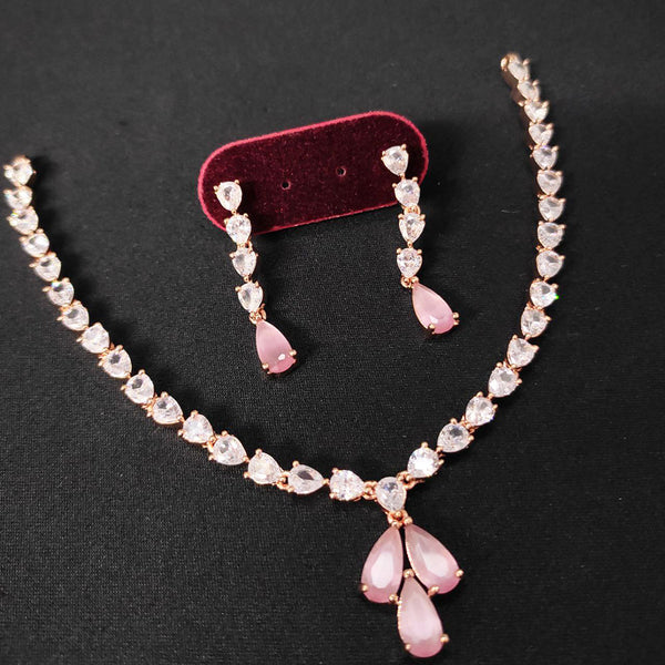 Aamrapali Rose Gold Plated AD Necklace Set