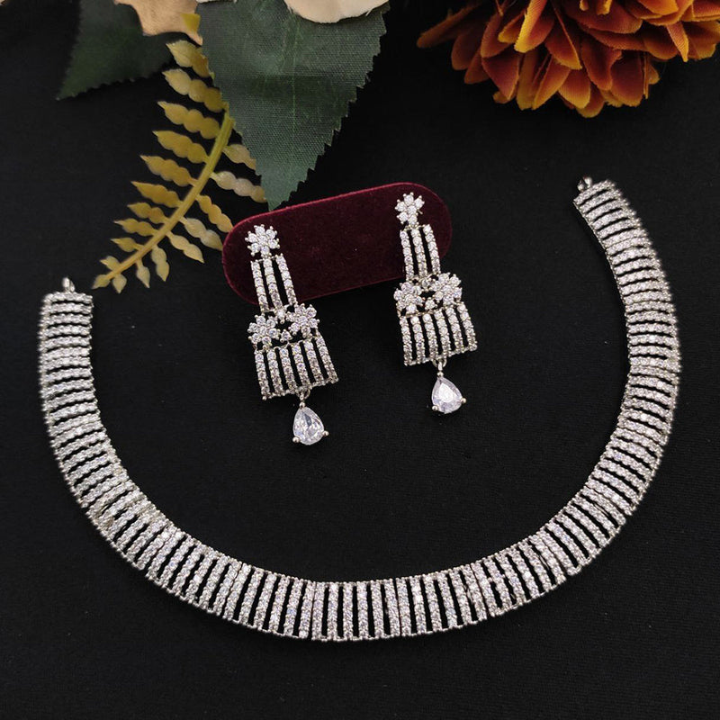 Aamrapali Silver Plated AD Necklace Set