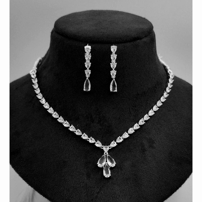 Aamrapali Silver Plated AD Necklace Set