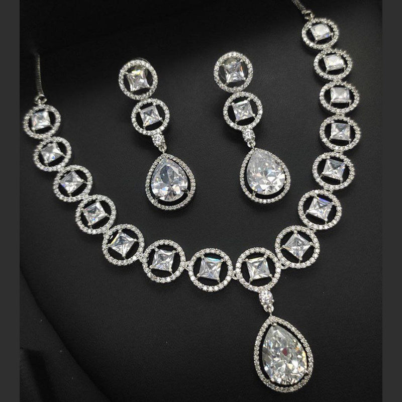 Aamrapali Silver Plated AD Necklace Set