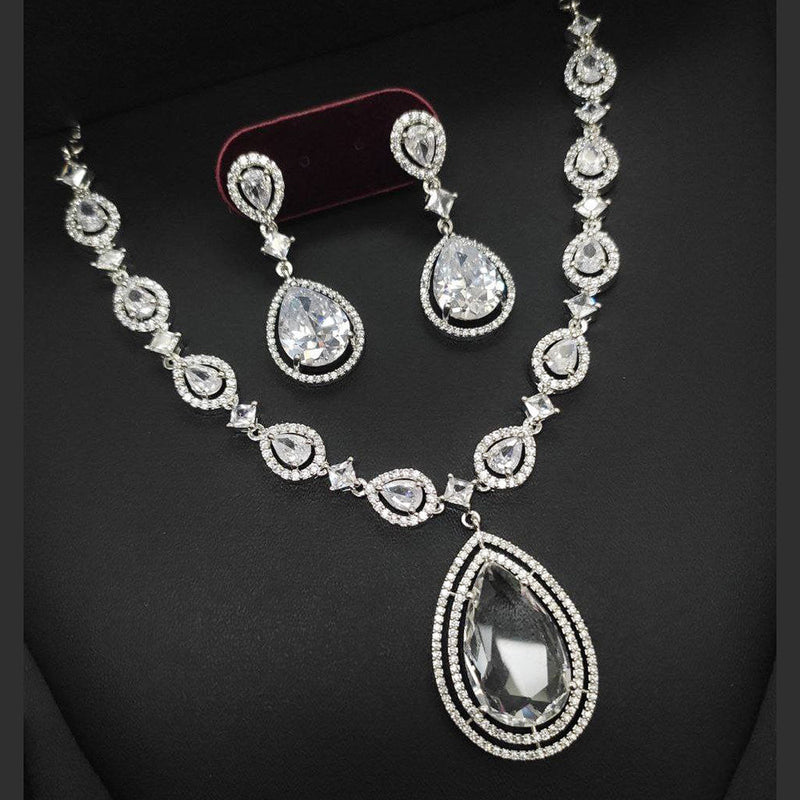 Aamrapali Silver Plated AD Necklace Set