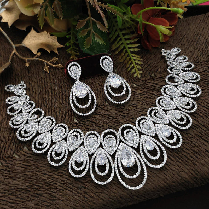 Aamrapali Silver Plated AD Necklace Set