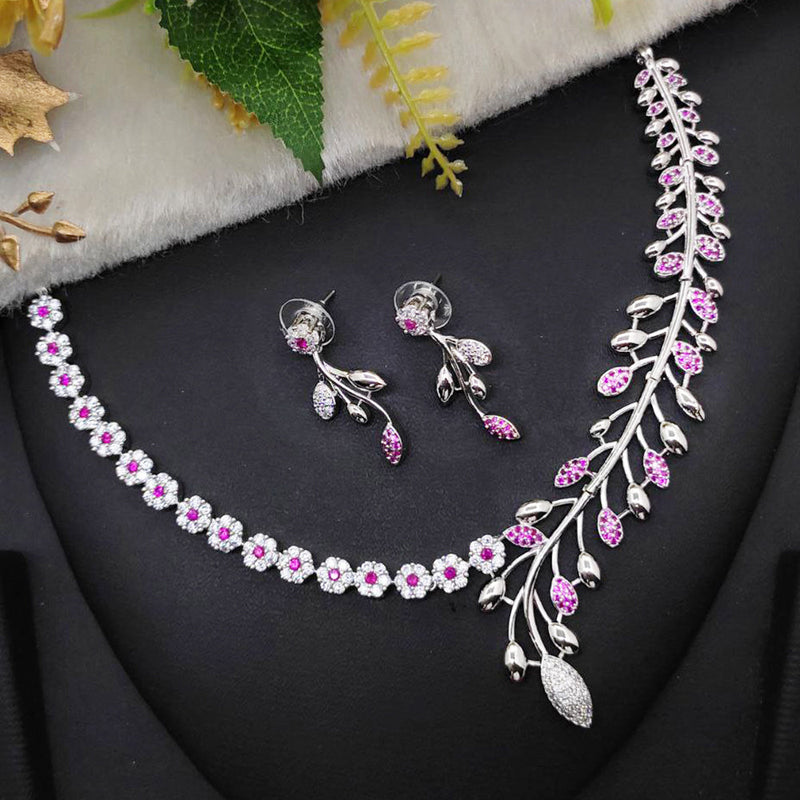 Aamrapali Silver Plated AD Necklace Set