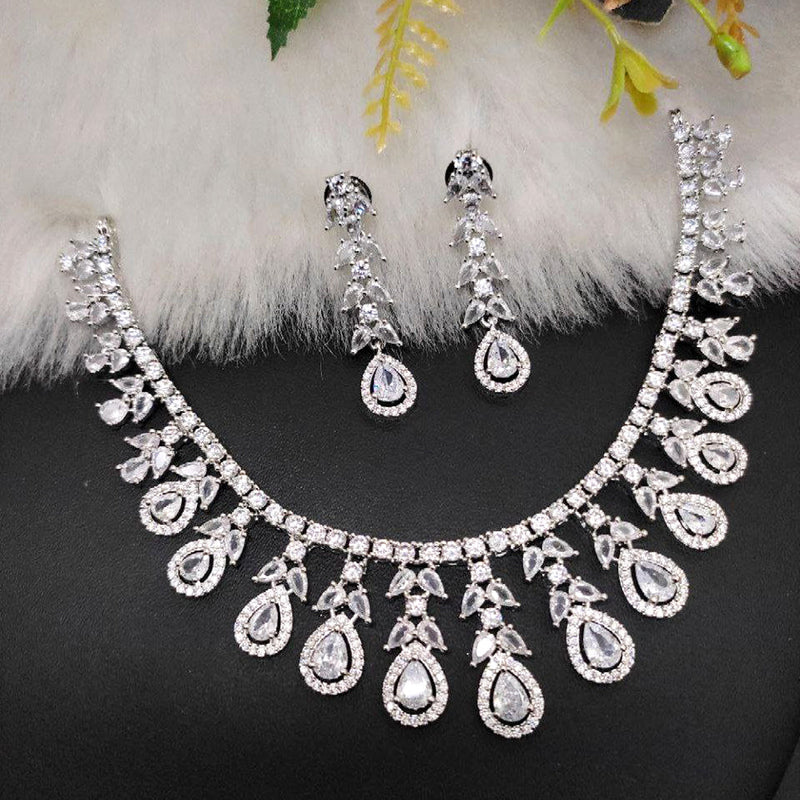 Aamrapali Silver Plated AD Necklace Set