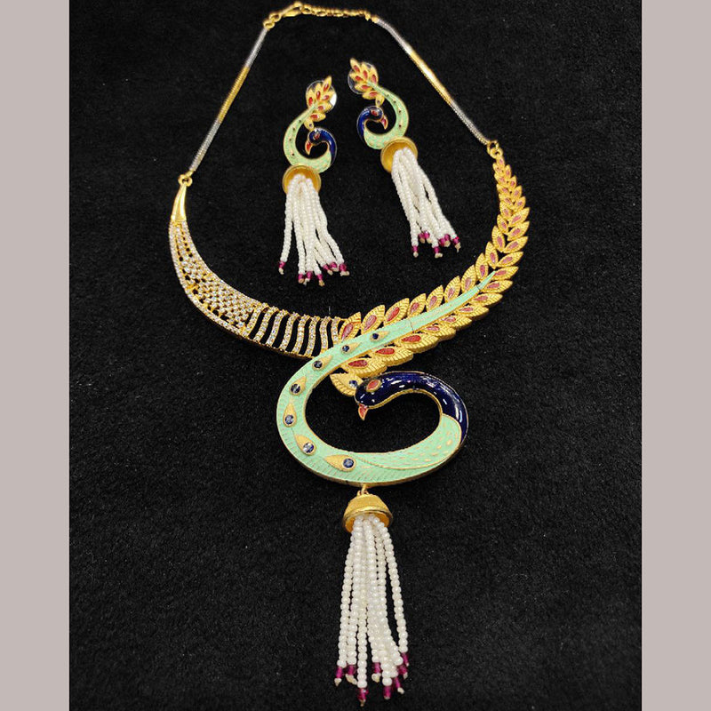 Aamrapali Gold Plated AD Stone And Meenakari Necklace Set