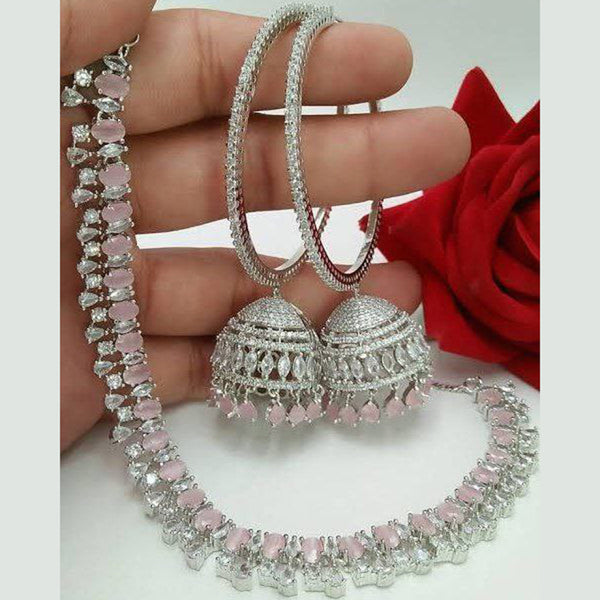 Aamrapali Silver Plated AD Necklace Set