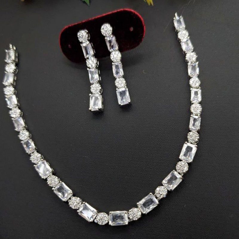 Aamrapali Silver Plated AD Necklace Set