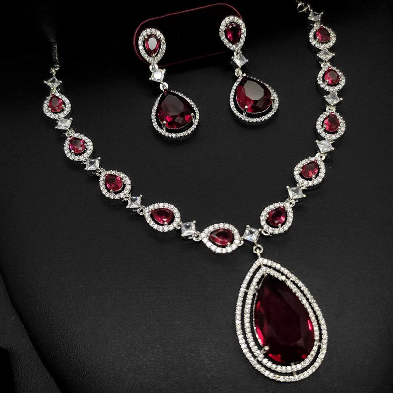 Aamrapali Silver Plated AD Necklace Set