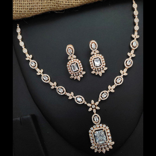 Aamrapali  Rose Gold  Plated AD Necklace Set
