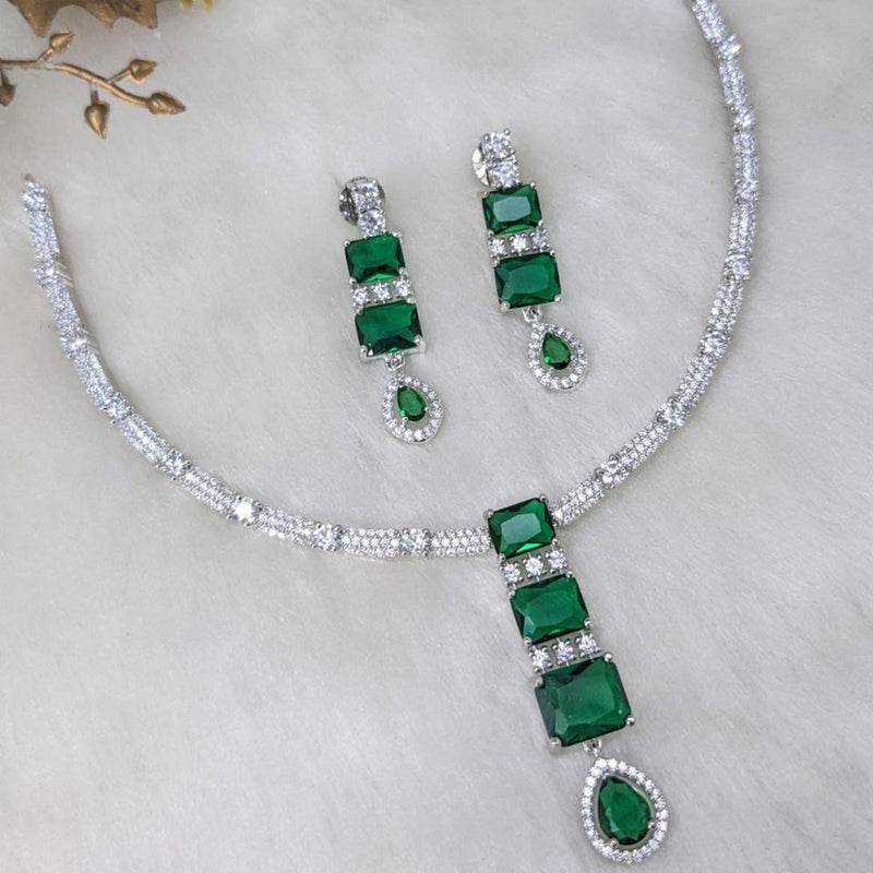 Aamrapali Silver Plated AD Necklace Set