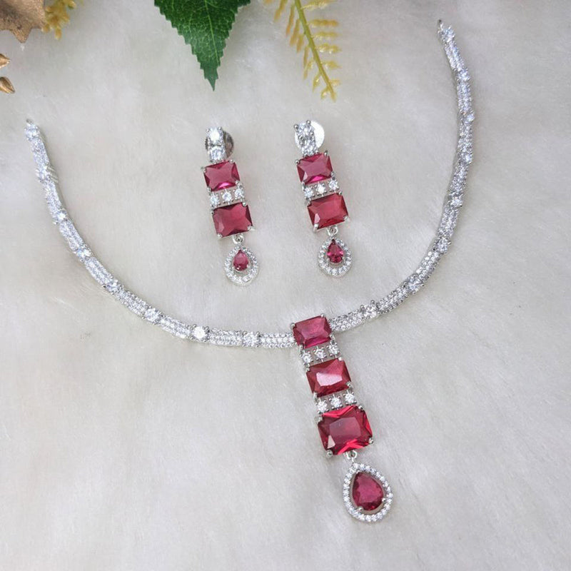 Aamrapali Silver Plated AD Necklace Set