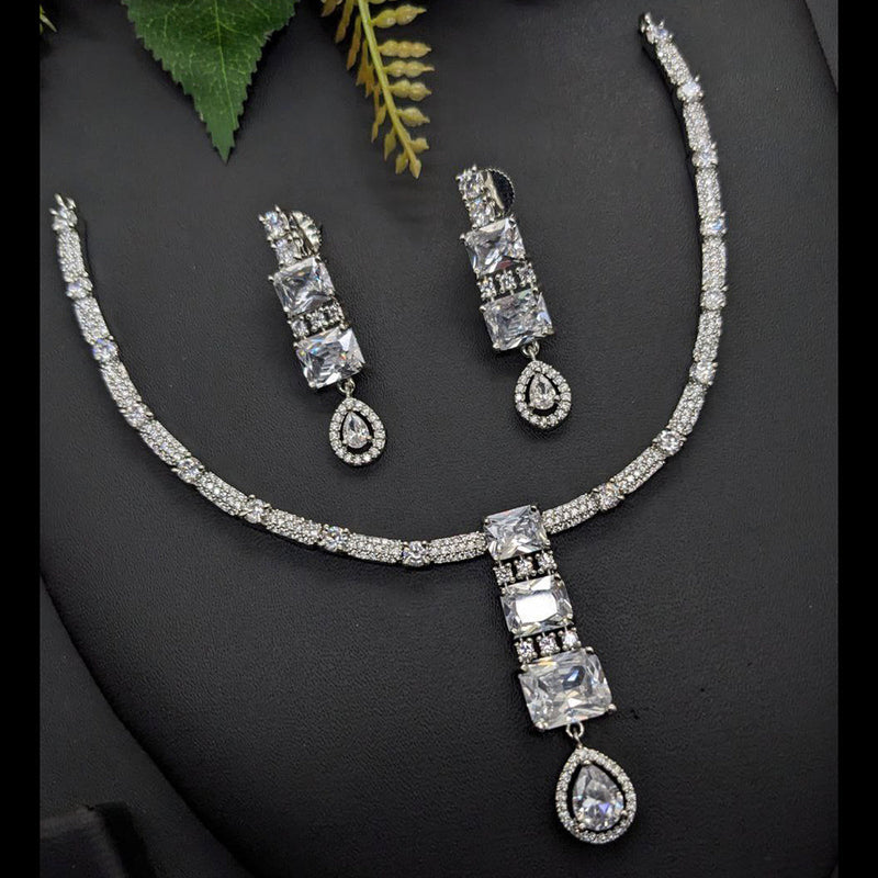 Aamrapali Silver Plated AD Necklace Set