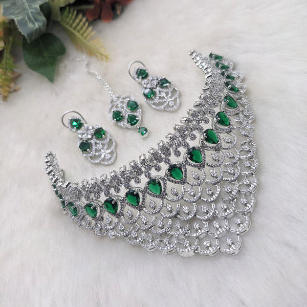 Aamrapali Silver Plated AD Necklace Set