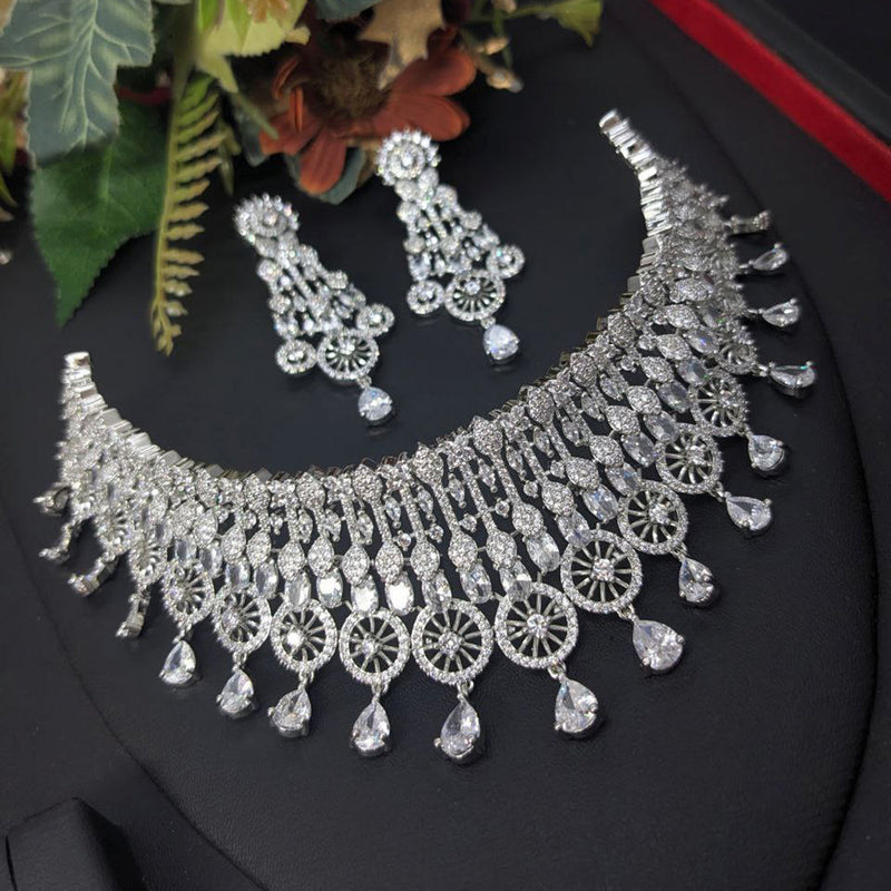 Aamrapali Silver Plated AD Necklace Set