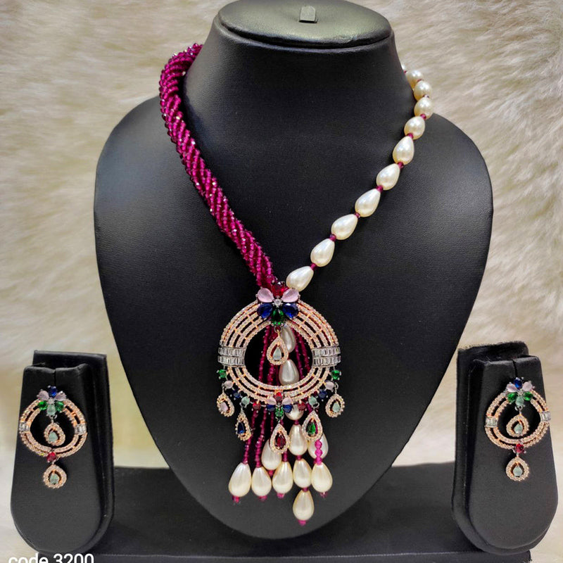 Aamrapali 2Tone Plated AD And Pearl Necklace Set