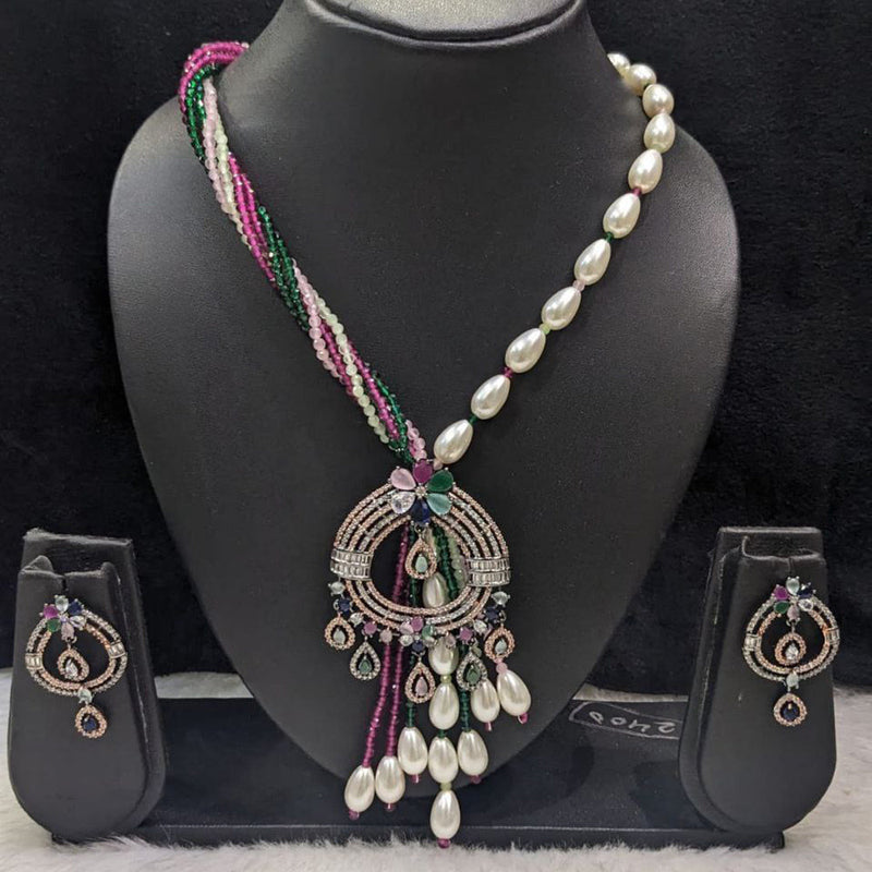 Aamrapali 2Tone Plated AD And Pearl Necklace Set