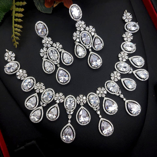 Aamrapali Silver Plated AD Necklace Set