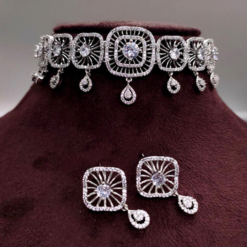 Aamrapali Silver Plated AD Necklace Set