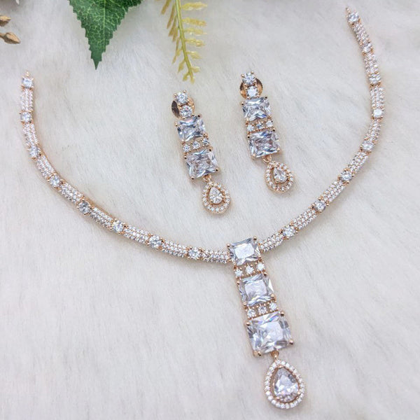 Aamrapali Rose Gold  Plated AD Necklace Set