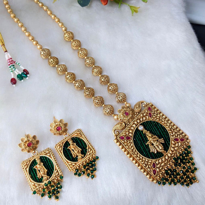 Aamrapali Gold Plated Long Temple Necklace Set