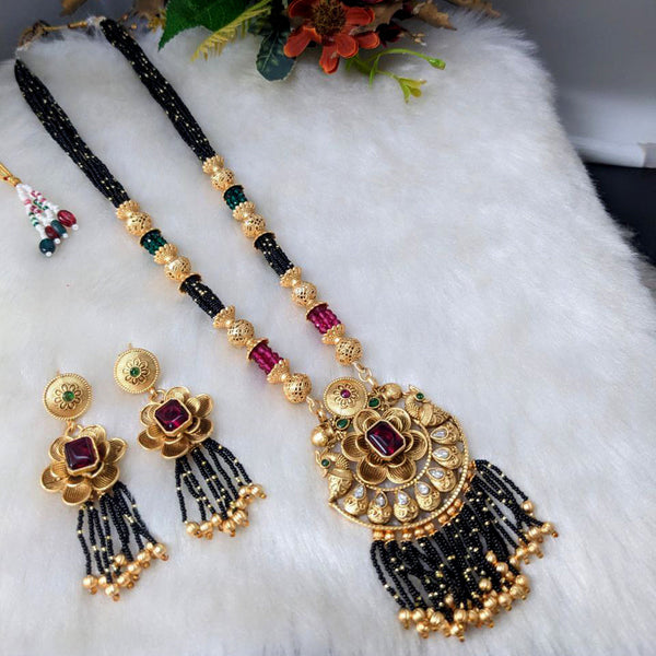 Aamrapali Gold Plated Pota Stone And Beads Long Necklace Set