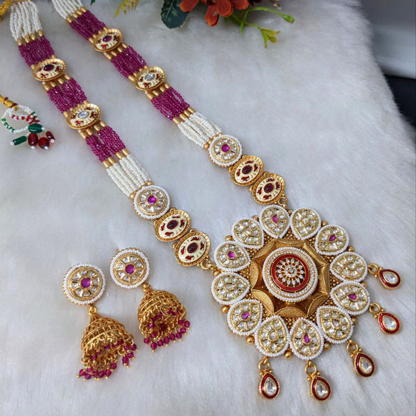 Aamrapali Gold Plated Kundan & Pearl Long  Necklace Set