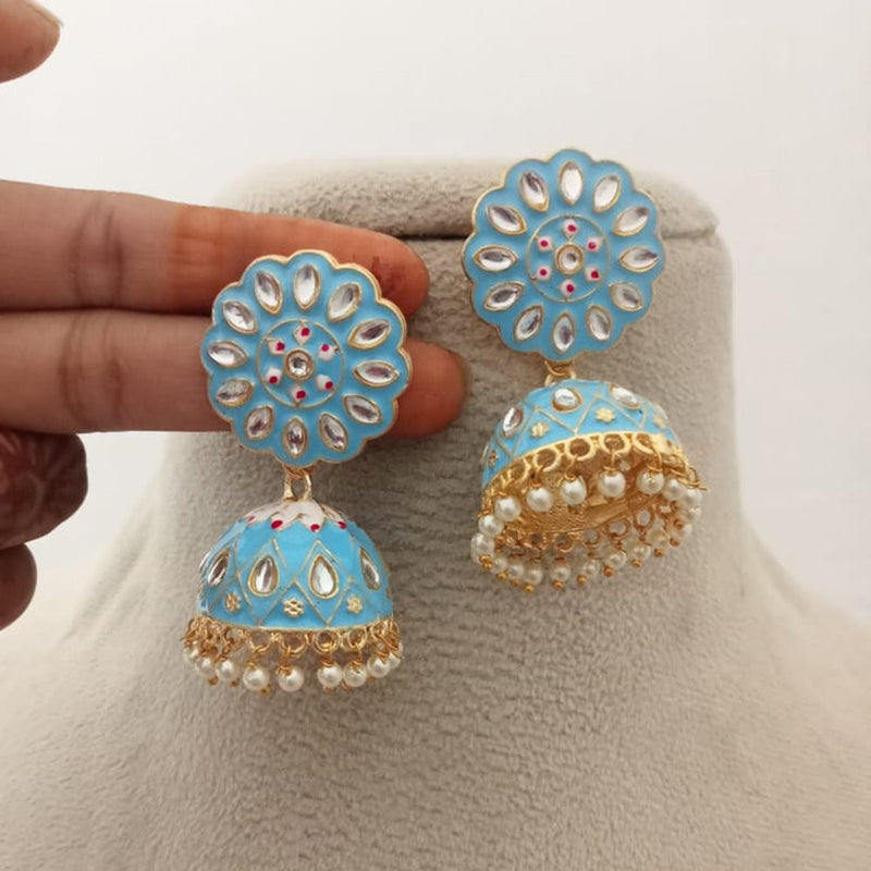 Marudhar Creations Kundan And Meenakari Jhumki Earrings