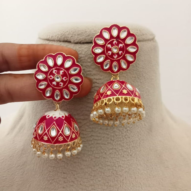Marudhar Creations Kundan And Meenakari Jhumki Earrings