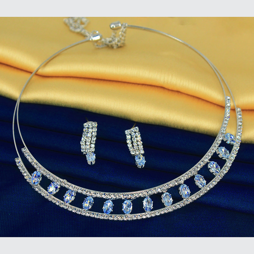 Mahavir Silver Plated Austrian Stone Necklace Set