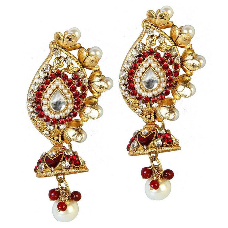 Tip Top Fashions Stone Gold Plated Pearl Drop Dangler Earrings - 1300129