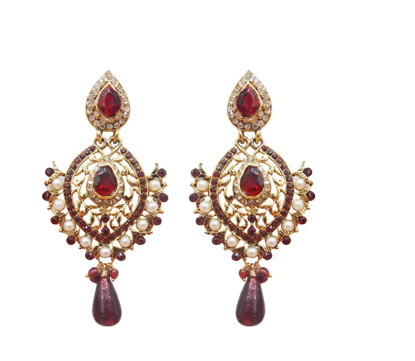 Kriaa Gold Plated Maroon Stones Dangler Earring