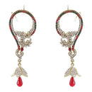 Kriaa Red Austrian Stone Ear Cuff Dangler Earrings - 1300543