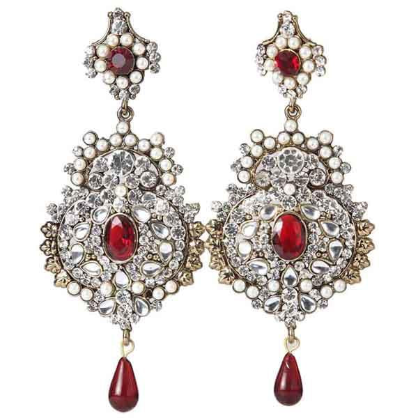 Kriaa Gold Plated Austrian Stone Red Drop Dangler Earrings - 1301006