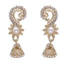 Kriaa Stone Antique Gold Plated Pearl Dangler Earrings - 1301205