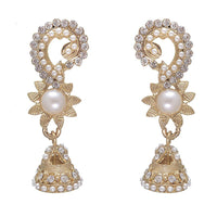 Kriaa Stone Antique Gold Plated Pearl Dangler Earrings - 1301205