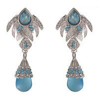Kriaa Blue Austrian Stone Silver Plated Dangler Earrings - 1301217