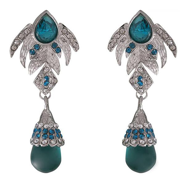 Kriaa Rhodium Plated Blue Austrian Stone Dangler Earrings - 1301218