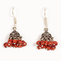 Kriaa Red Drops Black Oxidised Jhumkis - 1301610