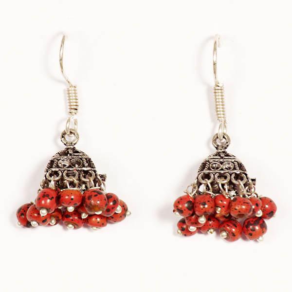 Kriaa Red Drops Black Oxidised Jhumkis - 1301610