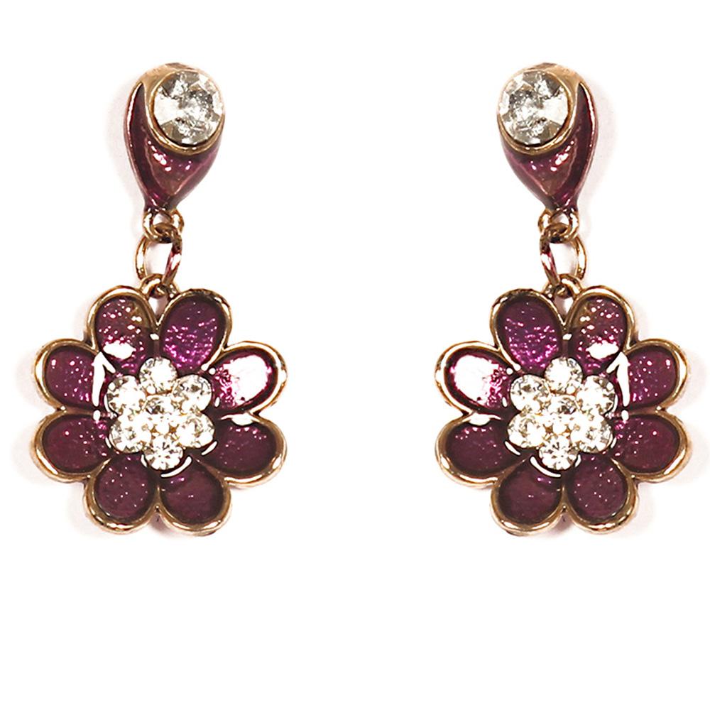 Urthn Stone Purple Meenakari Gold Finish Floral Earrings - 1301724